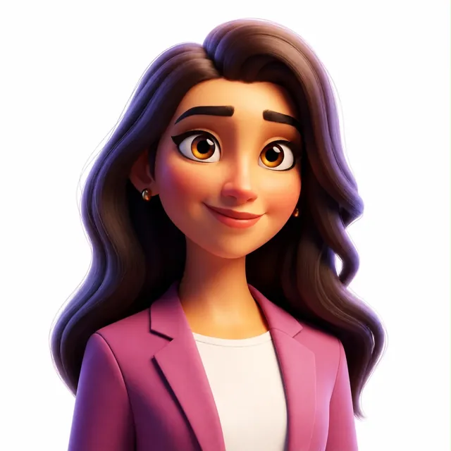 Léa, l'assistante de M&R Solutions : illustration d'une femme souriante aux longs cheveux bruns, en veste rose.
